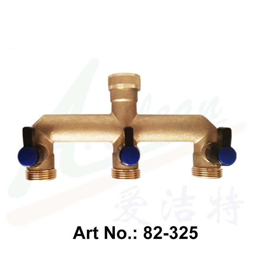 带阀门的黄铜三出口分流器